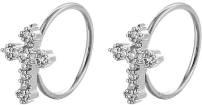 2 anillos de nariz con cruz para mujeres y hombres, unisex, acero inoxidable, hipoalergénicos, 20 g, circonita cúbica entrecruzada, religión, fe, tragus, tabique, piercing para fosa nasal, joyería,
