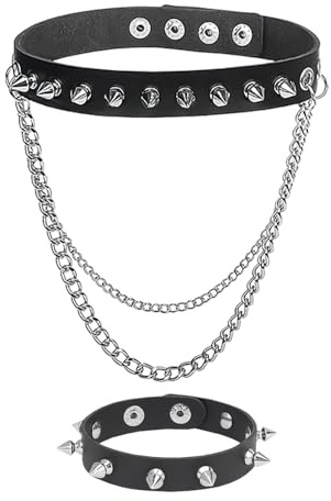 YSJCHEBS 1 Stück Nietenhalskette, 1 Stück Nietenarmband, Damen-Nietenschmuck, Personalisierte Kettenanhänger-Halskette, Gothic-Schmuck, Punk-Accessoires