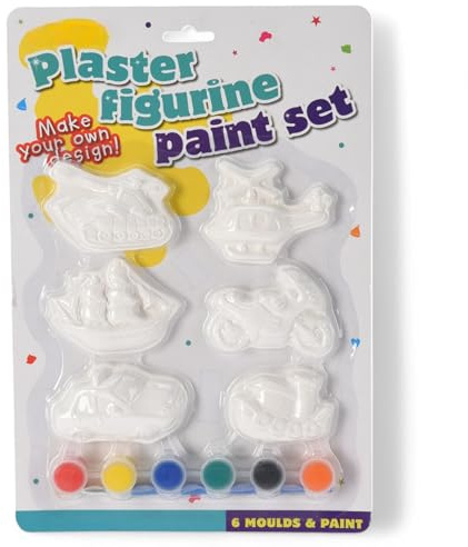 MIJOMA DIY-Set 7 Gipsfiguren zum Bemalen & Personalisieren, inkl. 6 Farben & Pinsel, Kreatives Bastelset für Kinder & Erwachsene, ca. 5-7 cm (Mode & Accessoires)
