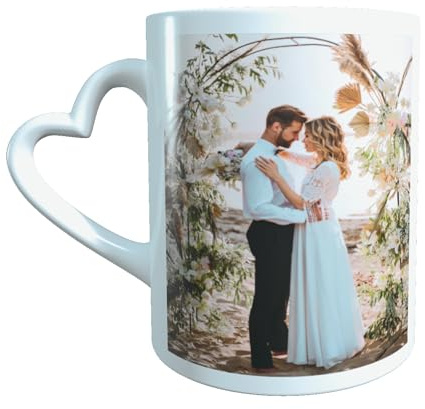 YONACREA Mug Anse Coeur personnalisable avec 1 ou 2 photos images logo et texte de votre choix - amoureux famille amour naissance mariage fiançaille déclaration st valentin amoureuse pacs amitié