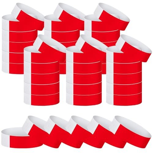 200 PCS Wrist Bands for Event, Sticky Rolls Bracelet, Waterproof Paper Wristbands for Events, Which Can Be Used for Events, Music Festivals, Amusement Parks, and Parties (Red)
