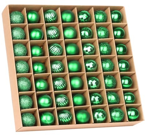 VEYLIN Christmas Baubles Shatterproof, 49pcs 3cm Christmas Tree Baubles Mini Glitter Xmas Bauble for Xmas Tree Decoration (green)