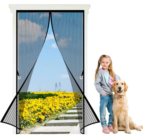 Moustiquaire Porte Magnétique 126 x 214 cm Moustiquaire Baie Vitree Coulissante Montage Facile pour Couloirs Portes Patio, Noir