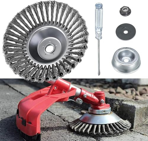 8 Tête De Coupe-Herbe à Fil, Brosse De Tondeuse à Gazon De Jardin, Tête De Coupe-Bordures Universelle, Tête De Coupe-Bordures à Brosse Métallique avec Kit D’ada, 4 Accessories