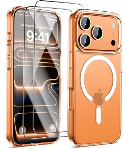 KPPIT for iPhone 17 Pro Max case and 2 screen protector,Clear | compatible with MagSafe,Shockproof Drop, Frosted Translucent Slim