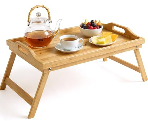 QMBasic Frühstücks-Tablett klappbar Holz Serviertablett Betttablett Tablett Faltbare Beine im Bett