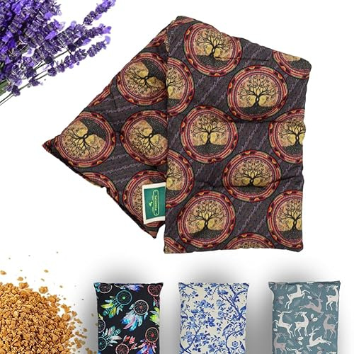 Saco Semillas Microondas - 50x15cm Semillas y Lavanda, 100% Algodón - Saco de Semillas para Microondas - Bolsa térmica Calor y Frío (Árbol de la vida)