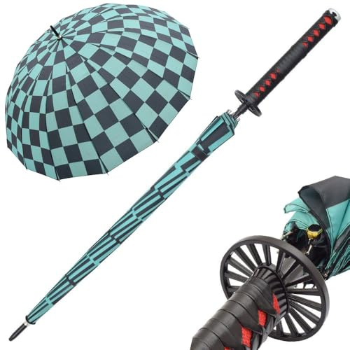 Swords and more Demon Slayer Regenschirm – Anime Cosplay Katana, Automatisches Öffnen, Schwert Regenschirme, Anime Cosplay Ninja Katana Sonnenschutz-Regenschirm