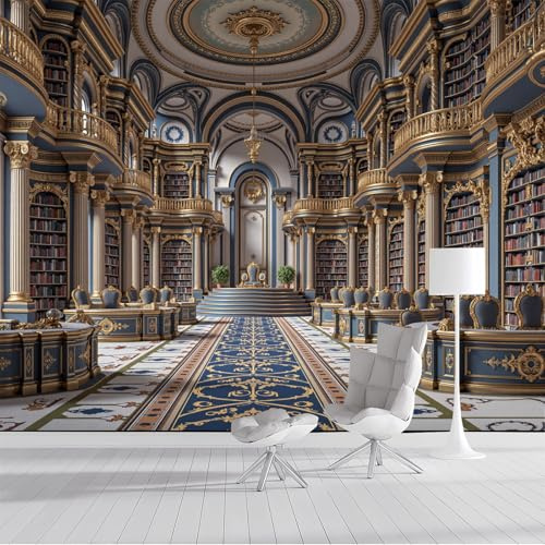 Papel Pintado Pared Interior De La Biblioteca Papels Tapiz, Estilo Barroco Murales Decoración De Pared, Marrón Fotomurales Para Salón Dormitorio Fondo de TV, 250x175cm