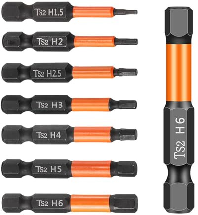 7-Piece Allen-Wrench 1/4 Inch Hex Head Drill Bit Set,Long-Lasting Strong Magnetic Tips Hex Screwdriver, 2 Long, SAE & Metric Size, S2 Steel,Durable Impact Allen Key,Automotive DIY Home Repairs