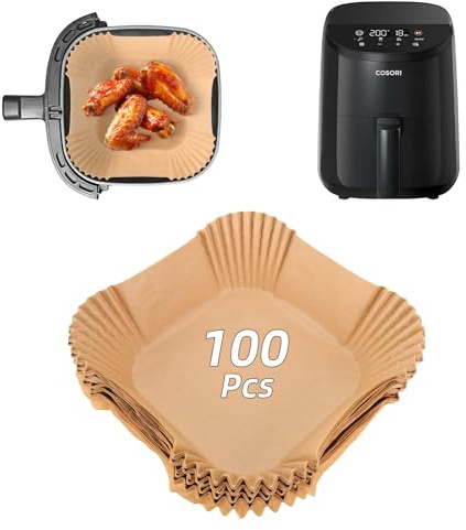 100 Piezas Papel Freidora Aire Accesorios para Cosori Freidora de Aire 2L, Papel Air Fryer Cuadrado Mini Accesorios Cocina para Cosori CAF-LI211, Accesorios Airfryer, Resistente al Agua y al Aceite
