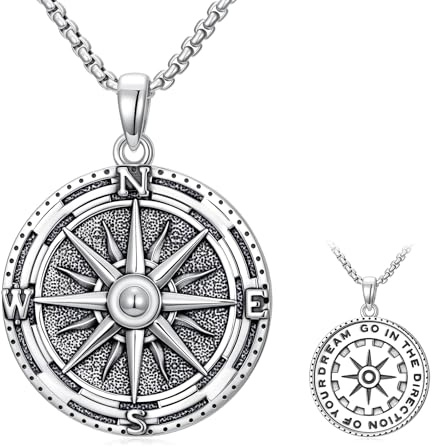 YueYuan Kompass halsband i 925 sterlingsilver kompass hänge för män smycken present till herr dam jul födelsedag nyår årsdag, talla única, Metall, Ingen ädelsten