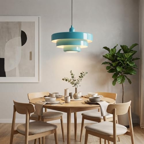 BARCELONA LED Pendelleuchte MACARRON Blau 3-stufig, Metall Eisen, Bauhaus Minimalistisch, Indirekte Blendfreie Beleuchtung, Klassisch Vintage Modern & Zeitloser Luxus E27