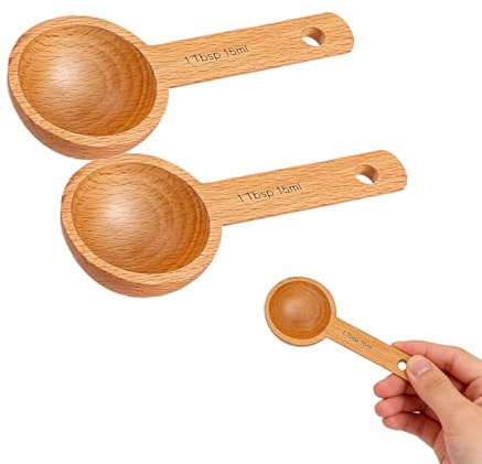 2 PCS Wooden Coffee Scoop,Durable Coffee Measuring Spoon 1 Tablespoon 15ml,Nature Beech Spoons for Ground Bean Salts Tea Milk Powder Spices Sugar Kitchen Measure Scoops for Canisters Home Accessories