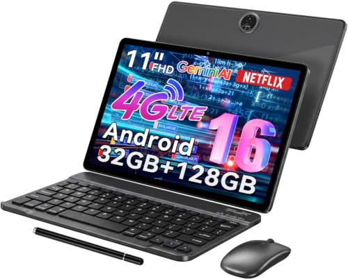 Blackview ZENO5 Android 16 Tablet, 11 Inch Tablet with Keyboard, 8300mAh | Dual Sim Card, 32GB RAM 128GB ROM, T7250 CPU, 4G LTE, for Casual Gaming, Streaming, Creative Projects–Space Grey
