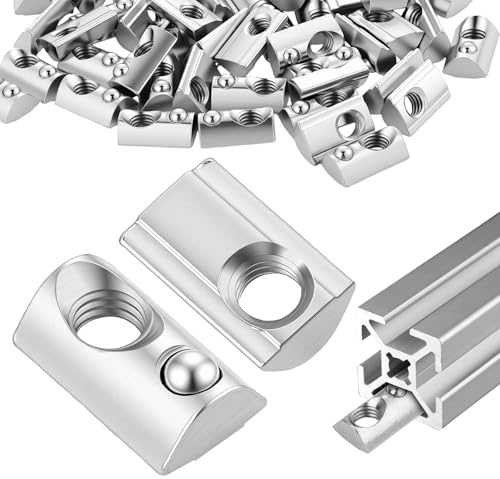 50 Stück Nutensteine M8, mit Kugel, für Aluprofil 40x40 | Kohlenstoffstahl, Nut 8 T Nutsteine, mit Federkugel, für 40-Serie Alu Profil, 3D-Drucker, CNC Fräse