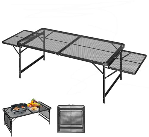 TATIVALO Tragbarer Campingtisch 120x60cm, Höhenverstellbar & Klappbar Gartentisch mit Metallgitterplatte, Erweiterbarer Grilltisch für Camping, Picknick, Garten, Outdoor