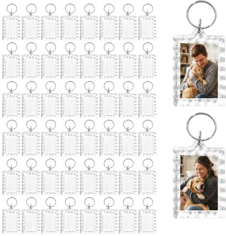 MINZHI Lot de 50 porte-clés transparents en acrylique - Cadre photo transparent - Porte-clés en acrylique transparent - Cadeau pour la famille et les amis