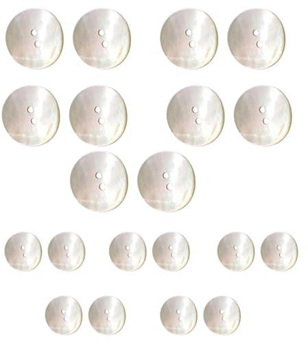Muschelknöpfe für Kleidung, natürliches Perlmutt, 10mm und 20mm Knöpfe zum Nähen mit 2 Löchern, kleine natürlich schimmernde Perlmuttknöpfe für Strickjacke aus Muschelschale