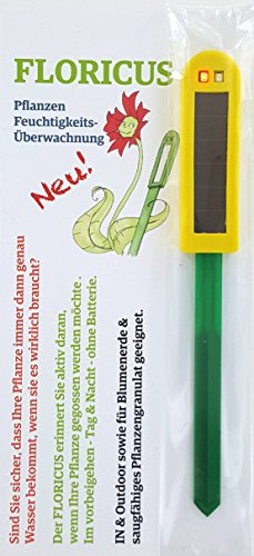 Floricus NEU Gelb (lang) - in peppiger Hülle - div. Farben - keiner reagiert schneller - Perfekter Solar-Feuchtigkeitsmesser/Gießanzeiger für Ihre Pflanzen - IN- und Outdoor geeignet