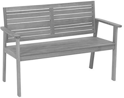 greemotion 128650 Gartenbank Maui Holzbank mit Rückenlehne Friesenbank wetterfest zum draußen Sitzen aus FSC Akazienholz, Grau, 11.5 x 6 x 1.4 cm, 2 Sitzer
