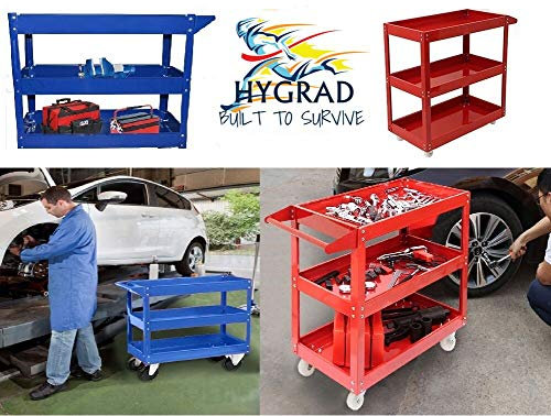 3 Tier Shelf Tool Cart Storage Wheel Cart Trolley Heavy Duty Garage Workshop DIY Tool 450lb Heavy Duty Durable Garage Trolley Workshop 3 Tier Wheel Shelf (Red)