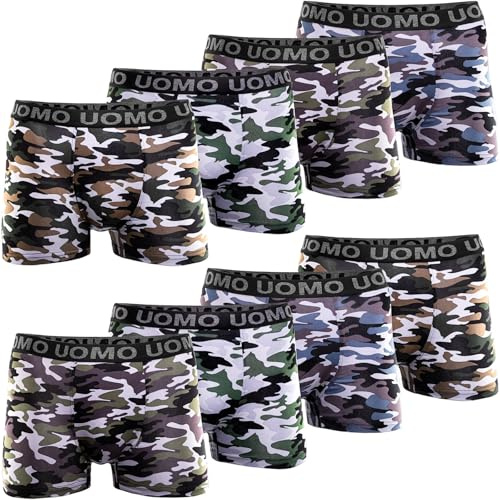 Pesail Herren Boxershorts, 10er Pack, Baumwolle-Modal Mischung, Gr. M-6XL, Bequeme Unterhosen im Camouflage Muster, enganliegende Retroshorts ohne kratzenden Zettel XL Blau