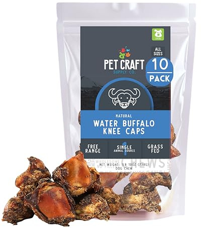 Pet Craft Supply Meaty Buffalo Knee Caps Bones 10-Pack Dog Treats for Aggressive Chewers, Rawhide Free Grain Free All Natural Slow Roasted Long Lasting Chew