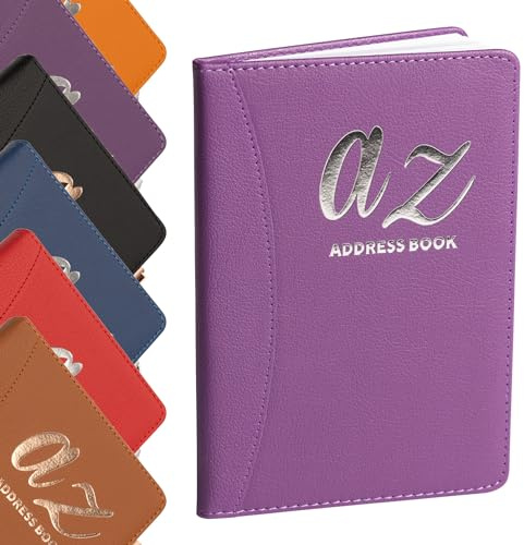 Carnet d'adresses - Répertoire A à Z - Couverture rigide avec stylo - Format A5 (Violet)