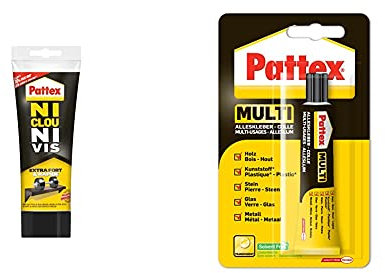 Pattex Ni Clou Ni Vis Extra Fort & Rapide, Colle de Fixation Surpuissante à Prise Instantanée, Blanche, Tube 260 g & 1472001 Multi Tube 20 g