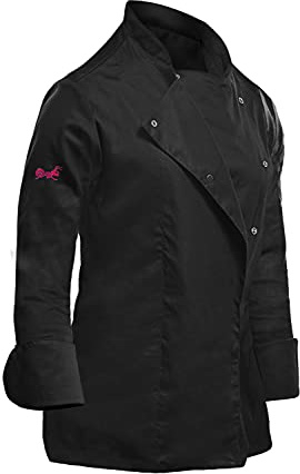 strongAnt Giacca da Cucina Donna a Maniche Lunghe Elasticizzata con Bottoni a Pressione Uniforme da Cucina, S
