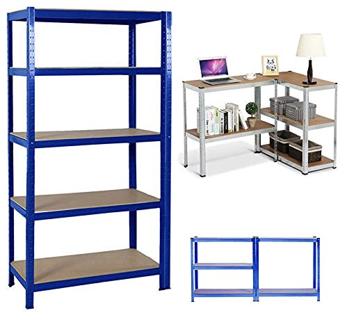 Werkstattregal Schwerlastregal Einstellbar Regal mit 5 verstellbare Ablagen, 170x75x30CM, bis 875kg belastbar, Steckregal- Bolzenloses Design Einfache Montage für Garage, Werkstatt, Speisekammer -Blau