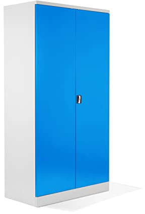 Schrank & Stuhl XXL Werkzeugschrank – Werkstattschrank mit 4 höhenverstellbaren Fachböden, Stahlschrank für Werkzeuge, 195 x 92 x 60 cm (H x B x T), Weiß/Lichtblau