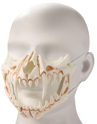 UNOLIGA Japanische Halloween Maske Skull Halbgesichtsmaske, Weiße Halloween Skelett Maske, Horror Totenkopf Masken, Gruselige Tiger Schädelmaske für Erwachsene Kinder