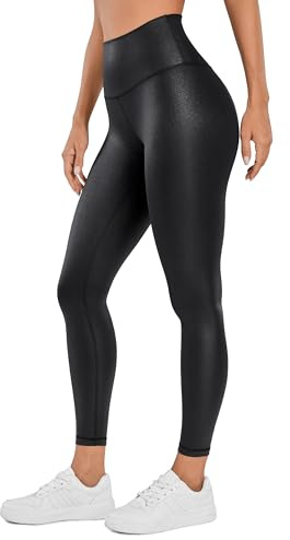 CRZ YOGA Women's Butterluxe Yoga Leggings 25'' - High Waisted Workout Gym Leggings Buttery Soft Yoga Pants Faux Leather Black 10