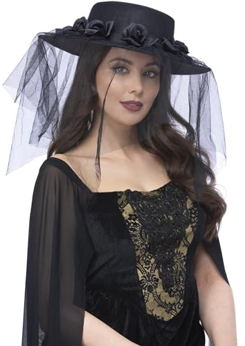 Smiffys Chapeau de veuve noire gothique, avec Roses & Voile Halloween