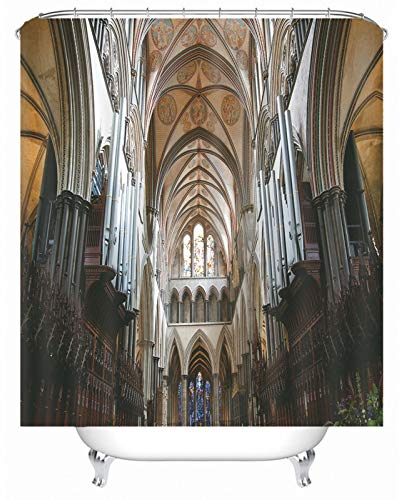 EHOMERY Duschvorhang Nachhaltig Duschrollo Nach Maß Die Architektur Polyester Braun Rostfreie Ösen Und 12 Hakenringe, 180X180Cm