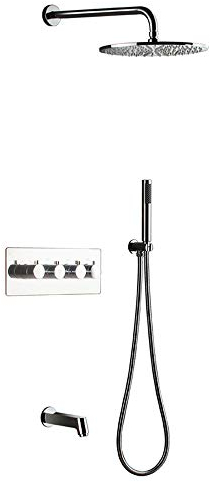 GRAWIT 12 '' Rundes Regen-Thermostat-Duschsystem, Messing-Bad- und Duscharmatur aus poliertem Messing, Badezimmer-Regenmischer-Duschkombinationsset für die Wandmontage, ohne Hubstange Beautiful
