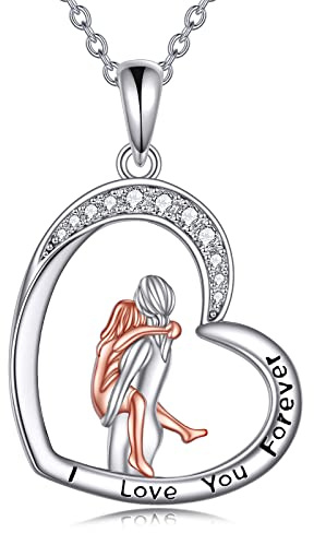 YAFEINI - Collana in argento Sterling 925 con ciondolo a forma di cuore raffigurante madre e figlia, da regalare alla mamma, Argento sterling