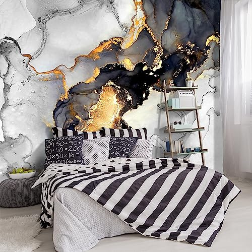 YIHWM -Grey and White Marbled Fabric Wallpaper Living Room Abstraction Art Bedroom Bathroom Wall Mural- 91x65（ not Peel and Stick）