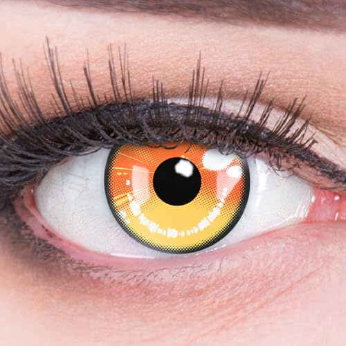 Meralens farbige Kontaktlinsen Anime Arc 2 Yellow crazy fun gelbe Jahreslinsen 1 Paar ohne Stärke mit gratis Linsenbehälter – Top Qualität für Fasching, Karneval, Halloween, Cosplay