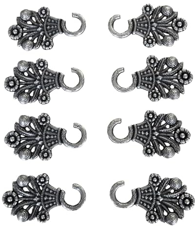 4 Paar (8 Teile) große altsilber farbene Metall Miederhaken Dirndl Mieder Größe 42mmx25mm made in Germany