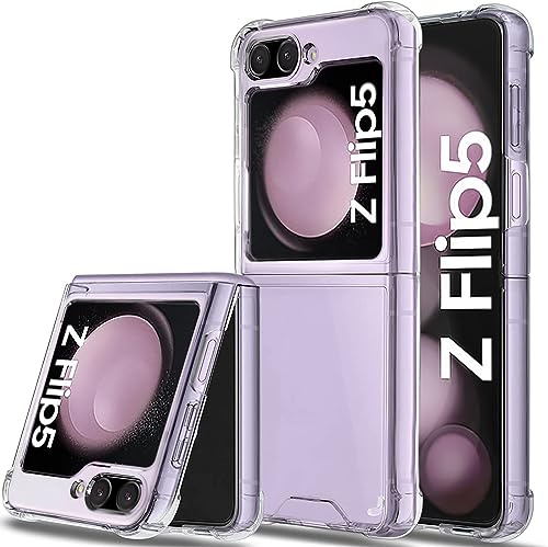 WEYNRBOX Compatibile con Cover Samsung Galaxy Z Flip 5 5G,Clear Cover Samsung Z Flip5, Sottile Custodia Rigida PC Bumper Flexible Silicone Case Cover per Samsung Galaxy Z Flip 5,Trasparente