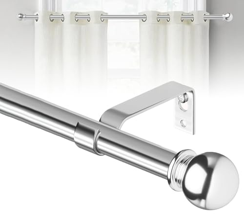 Gardinenstange Silber 71-124 cm, Edelstahl Set Mit Halterungen, 16mm Wandmontage Polierter Chrom 120cm Lang, Outdoor Wetterfest