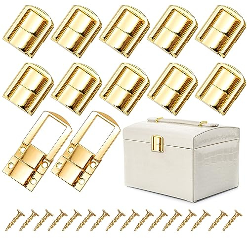 10 Pezzi Chiusure a Levetta, Hasps Serratura con Fibbia in Lega di Zinco, per Scatola di Legno Scatola Regalo di Gioielli, Oro