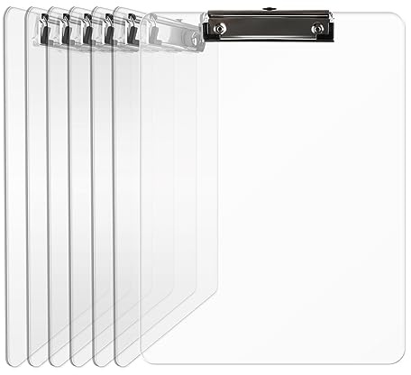 Macroclo Plastic Clipboards, A4 Acrylic Clear Board 8.5x11 for Classroom, Students, Transparent Letter Size 9 x 12.5 with Low Profile Clip, Office & School Supply(Pack of 6)