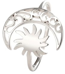 Dreamtimes Mondsichel Sonne Ring für Frauen Mädchen Einstellbare Edelstahl Offene Finger Mond Ringe Trendy Bohème Schmuck Geburtstag Geschenk