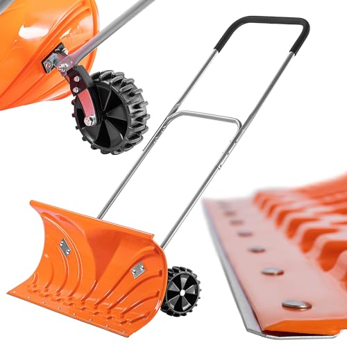 KADAX Pala da Neve a Spinta con Ruote, Spazzaneve Manuale, Spingineve con Manico Regolabile in Altezza, Perfetto per Vialetti e Marciapiedi (65.5 x 34 cm)