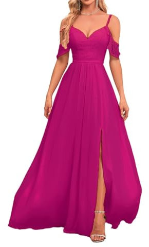 Vestidos largos de dama de honor con hombros descubiertos, vestido de noche formal de gasa para graduación, boda, fiesta para mujer, fucsia, 44
