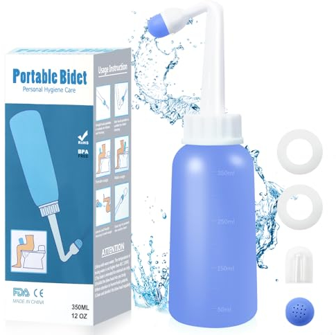 RUFCRIL Mini Portable Travel Bidet with Extra Ring and Carry Bag 350ml, TPE Material for High Temperature Resistance, Essentials for Postpartum Perineal Care,Hemorrhoid Treatment,Blue